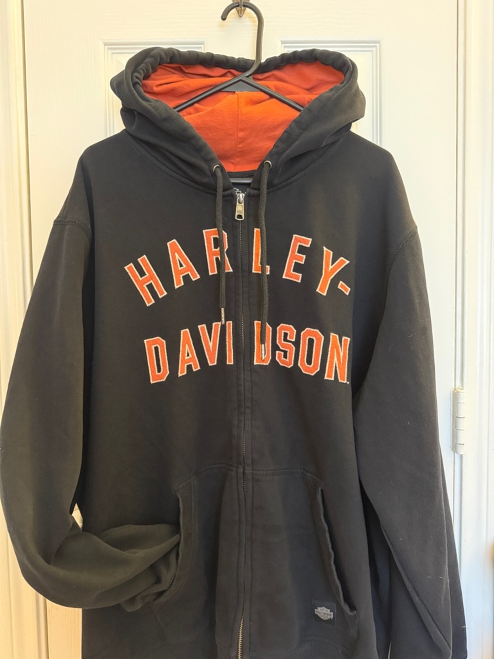 Harley-Davidson Black Hoodie with Orange Lined Hood and Orange Lettering